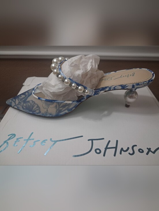 Betsey Johnson Shoes - Blue Floral Pearl-Embellished Women’s Kitten Heal